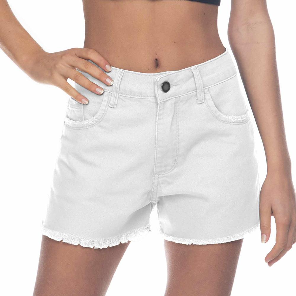 Shorts Sarja Cintura Alta Feminino Branco - Compre agora
