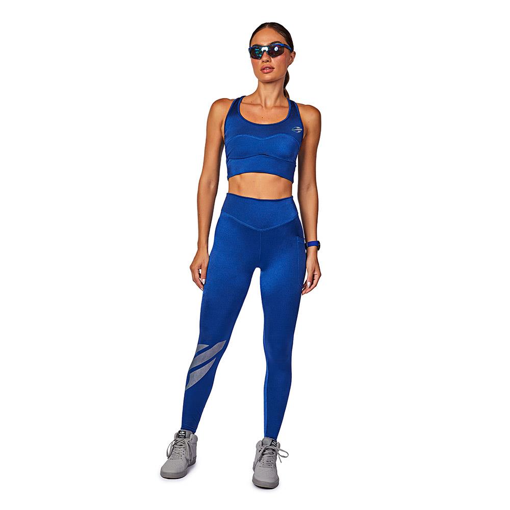 Calça Legging Fitness Com Bolso Lateral em Poliamida Azul